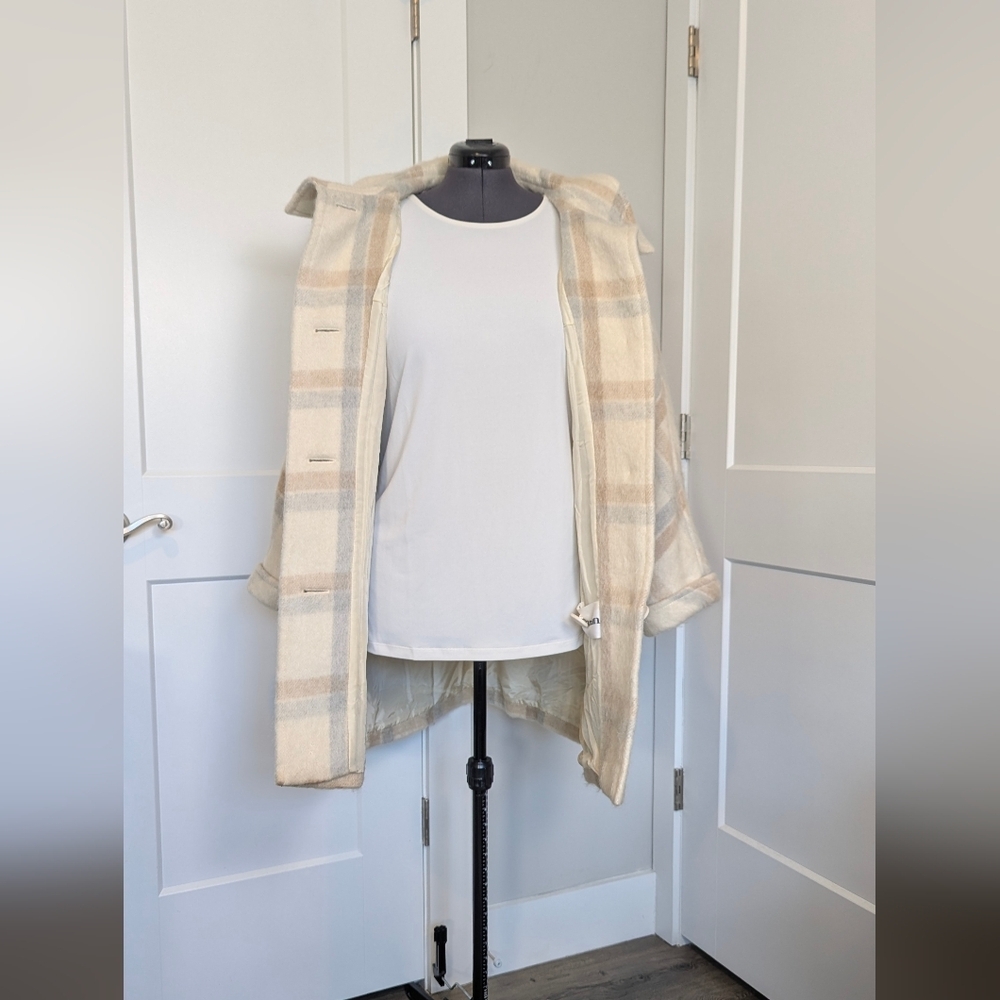 Fordan Vintage Wool Coat Mohair German Designer Beige Ivory Neutral Plaid Unique - Picture 4 of 13